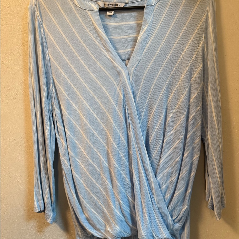 Light Blue and White Striped Blouse
